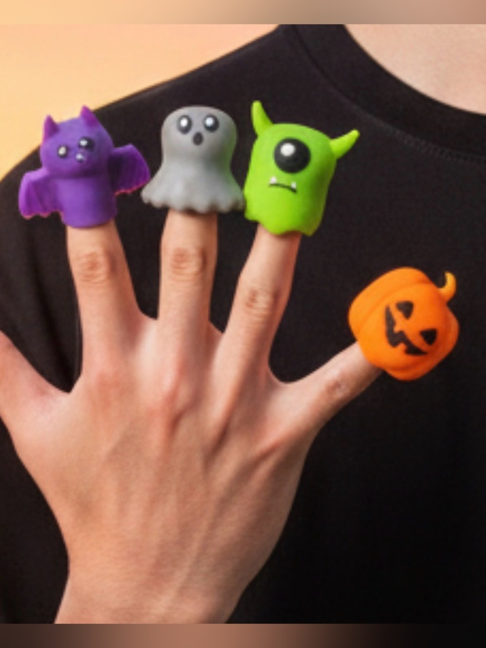 (4) Halloween Finger Puppet Set — Purple, White, Green, Orange